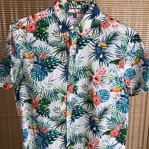 🔷Hawaiian Men’sToucans Hibiscus Flowers Tropical Shirt Size Medium NWT - Picture 2 of 4